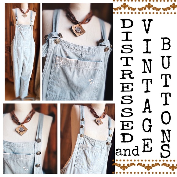 OOAK Vintage Spiderwear Sage Cotton Artisan Repurposed Overalls M/L - Picture 2 of 12